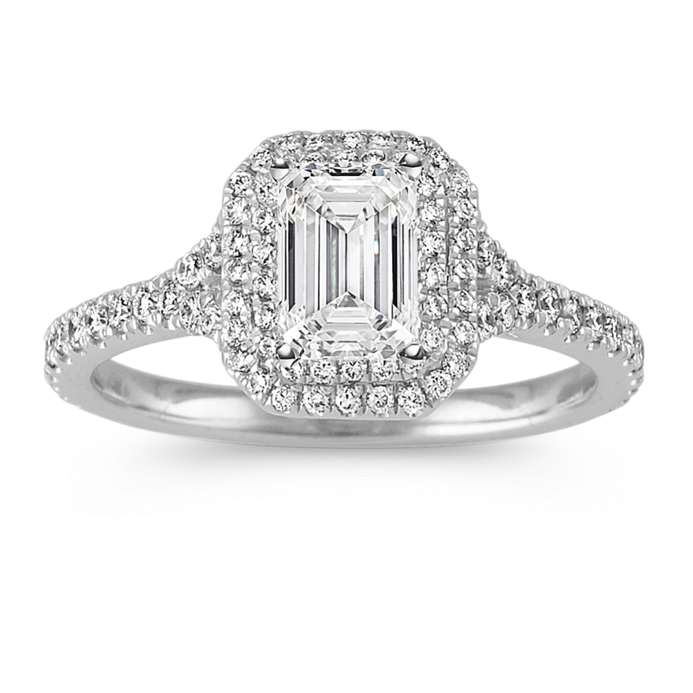 Angeleno Double Halo Engagement Ring (Emerald Cut)