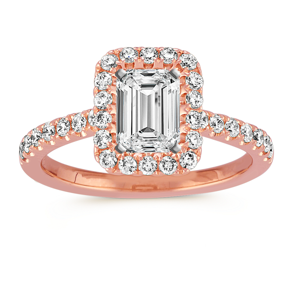 Emerald Halo Diamond Engagement Ring in 14k Rose Gold