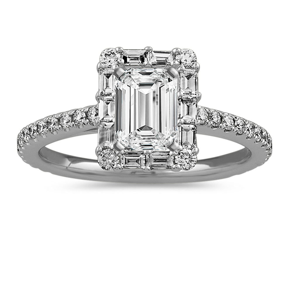Baguette diamond discount halo ring