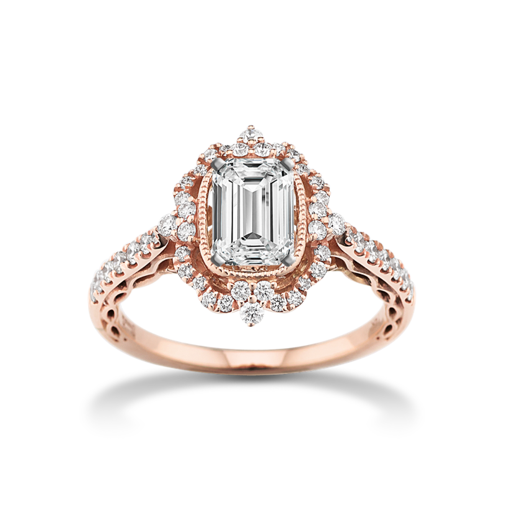 Royale Vintage Natural Diamond Halo Engagement Ring in 14k Rose Gold
