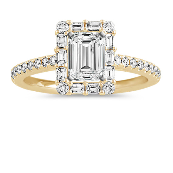 Modern Frame Diamond Halo Engagement Ring in 14k Yellow Gold