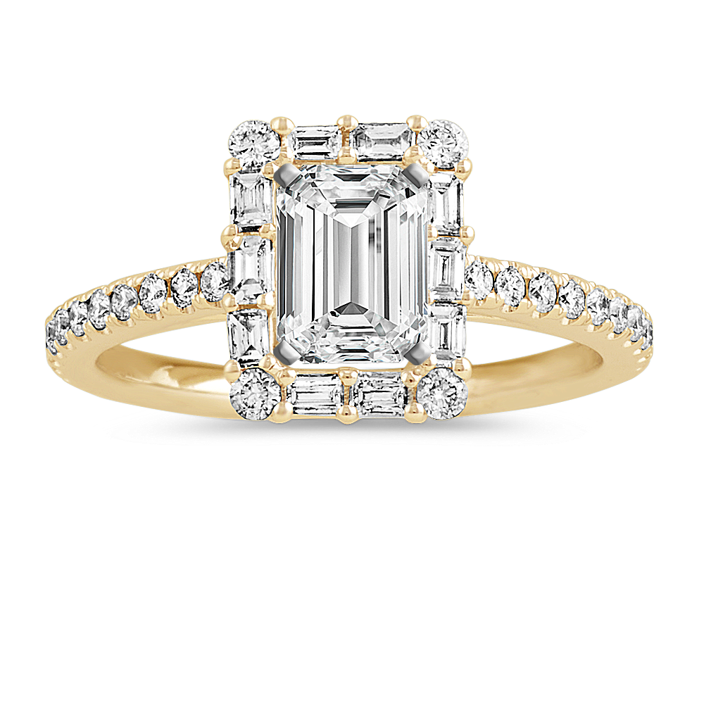 Modern Frame Diamond Halo Engagement Ring in 14k Yellow Gold