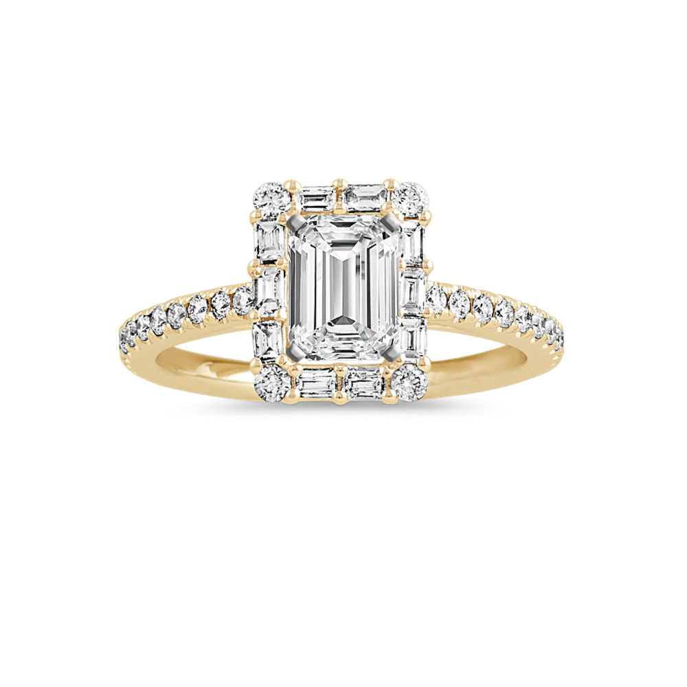Modern Frame Natural Diamond Halo Engagement Ring in 14k Yellow Gold