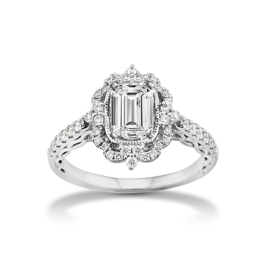 Royale Natural Diamond Halo Engagement Ring in 14K White Gold