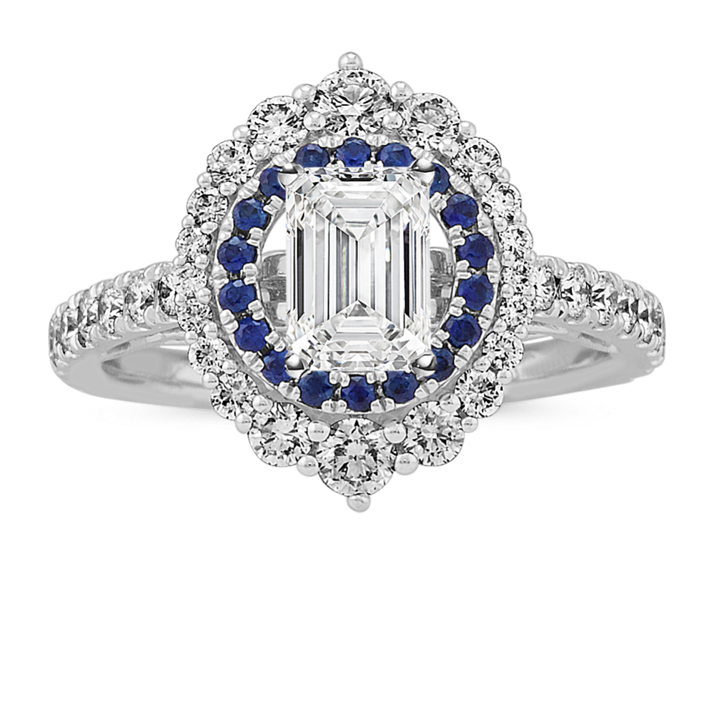 Traditional Blue Sapphire and Diamond Engagement Ring