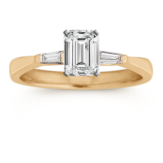 Classic Diamond Engagement Ring in 14k Yellow Gold with Emerald Cut Diamond