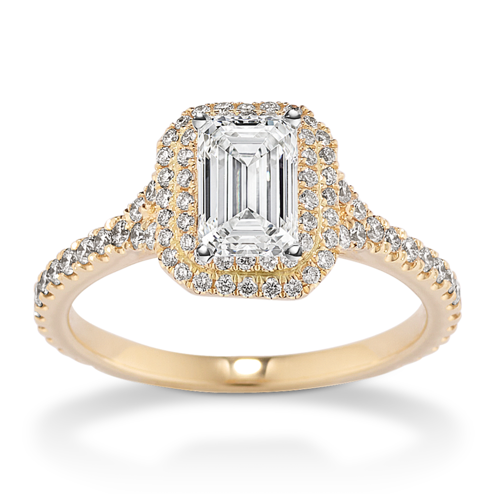 Angeleno Double Halo Engagement Ring (Emerald Cut)