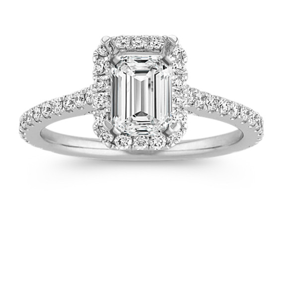 Halo Diamond Engagement Ring for 1.00 Carat Emerald Cut