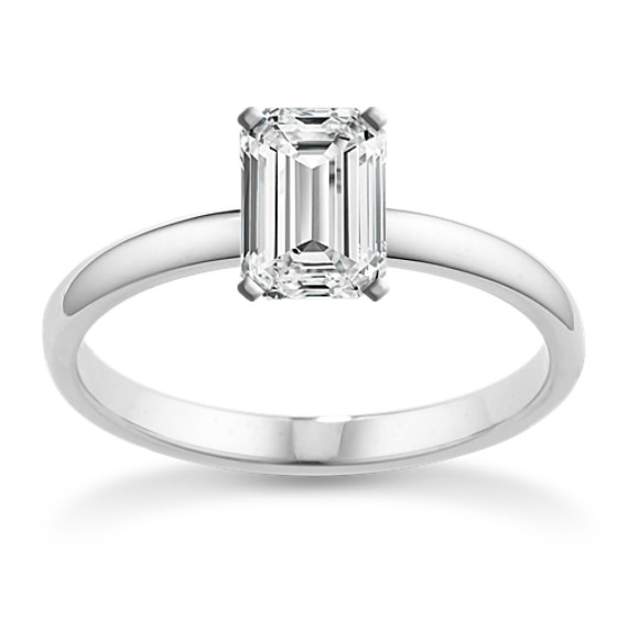 Solitaire Engagement Ring in 14k White Gold with Emerald Cut Diamond