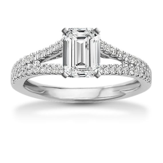 Diamond Split Shank Engagement Ring with Pave Setting