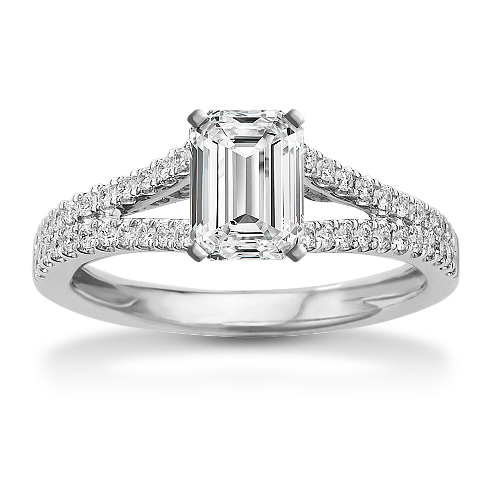 Diamond Split Shank Engagement Ring with Pave Setting