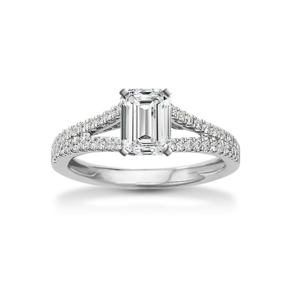 Natural Diamond Split Shank Engagement Ring with Pave Setting