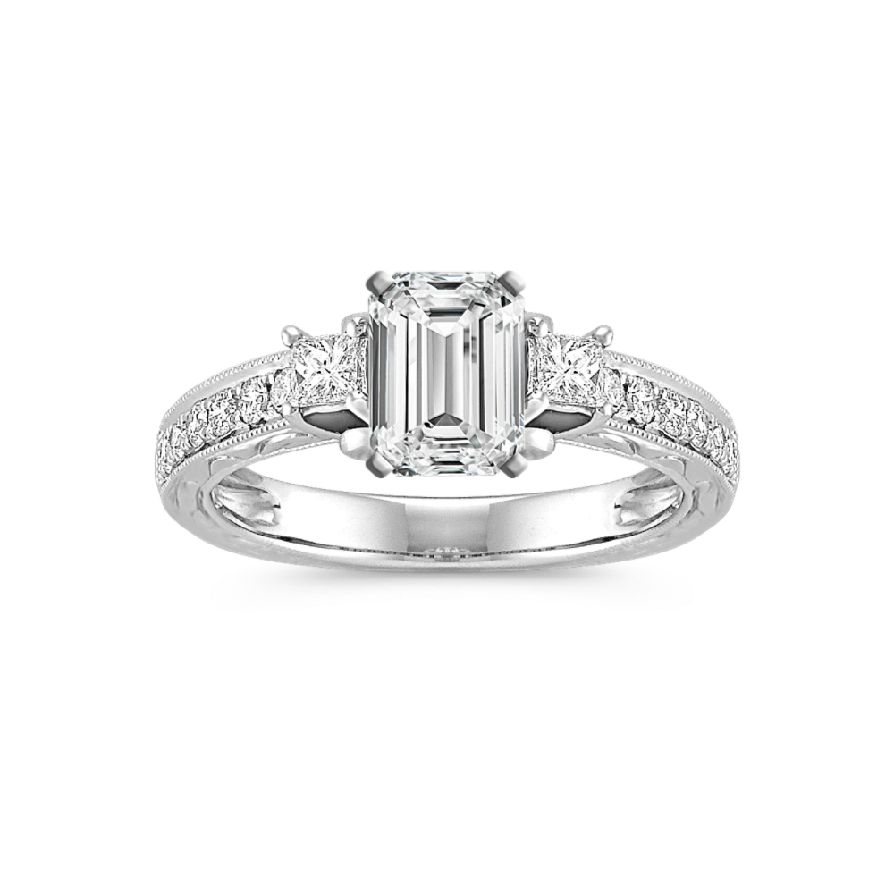 Princess Cut Natural Diamond Engagement Ring with Pave Setting