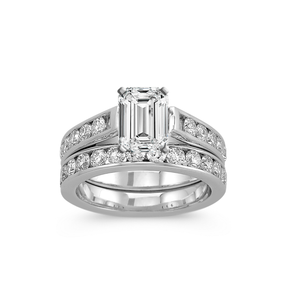 Cathedral Diamond Wedding Set with Channel-Setting in 14k White Gold