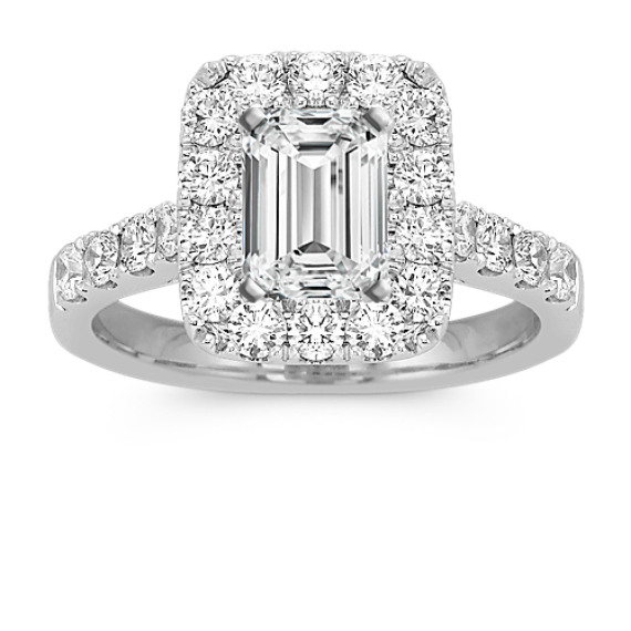 Emerald Halo Diamond Engagement Ring with Emerald Cut Diamond