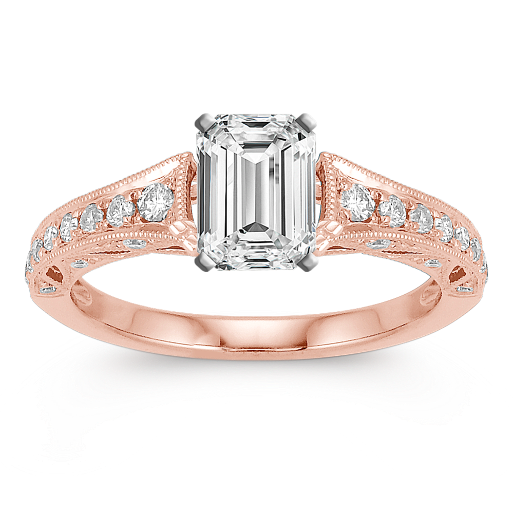 Vintage Cathedral Diamond Engagement Ring in 14k Rose Gold