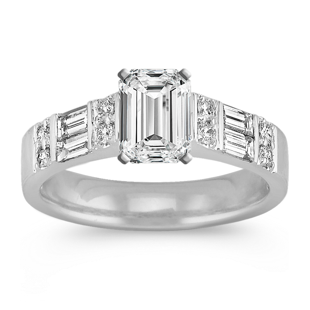Cathedral Baguette and Round Diamond Engagement Ring