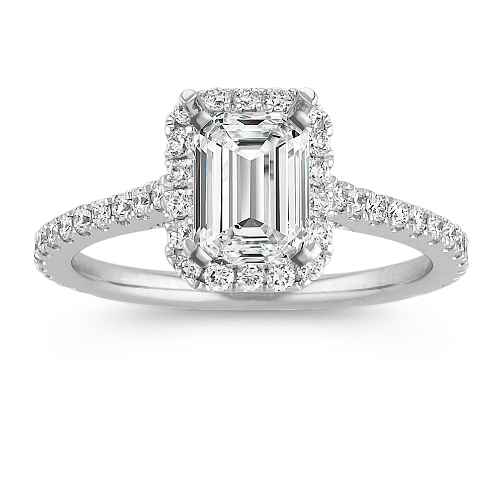 Ella Halo Engagement Ring for 1 ct Emerald Cut