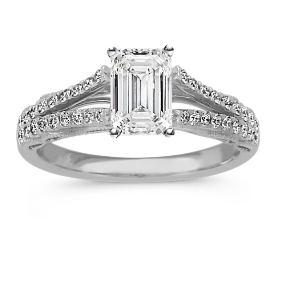 Vintage Round Diamond Split Shank Engagement Ring in Platinum