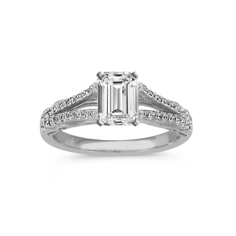 Vintage Round Natural Diamond Split Shank Engagement Ring in Platinum