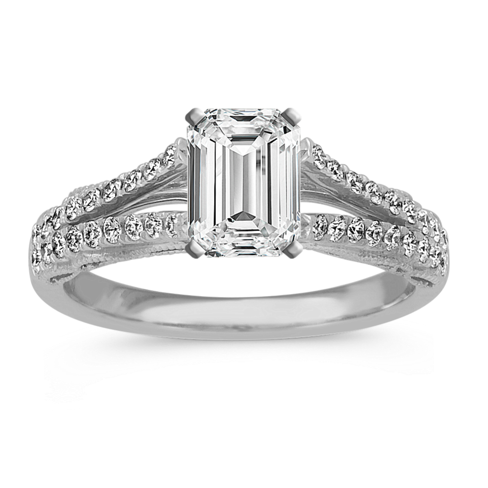 Vintage Round Diamond Split Shank Engagement Ring in Platinum