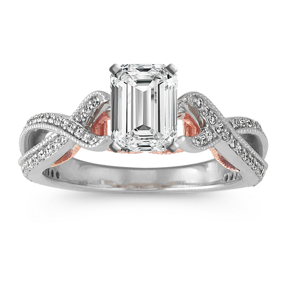 Mesa Round Diamond Vintage Swirl Engagement Ring in 14k Two-Tone Gold