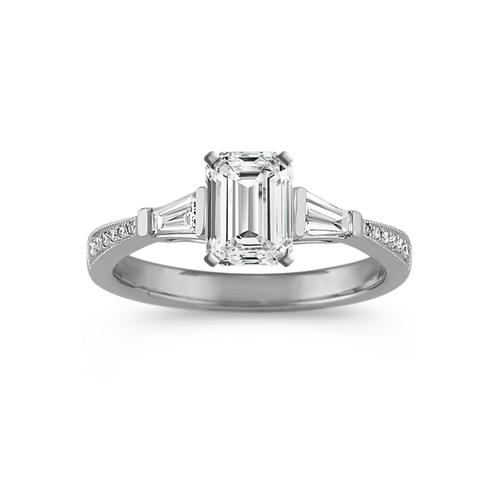 Piazza 14k White Gold Cathedral Natural Diamond Engagement Ring