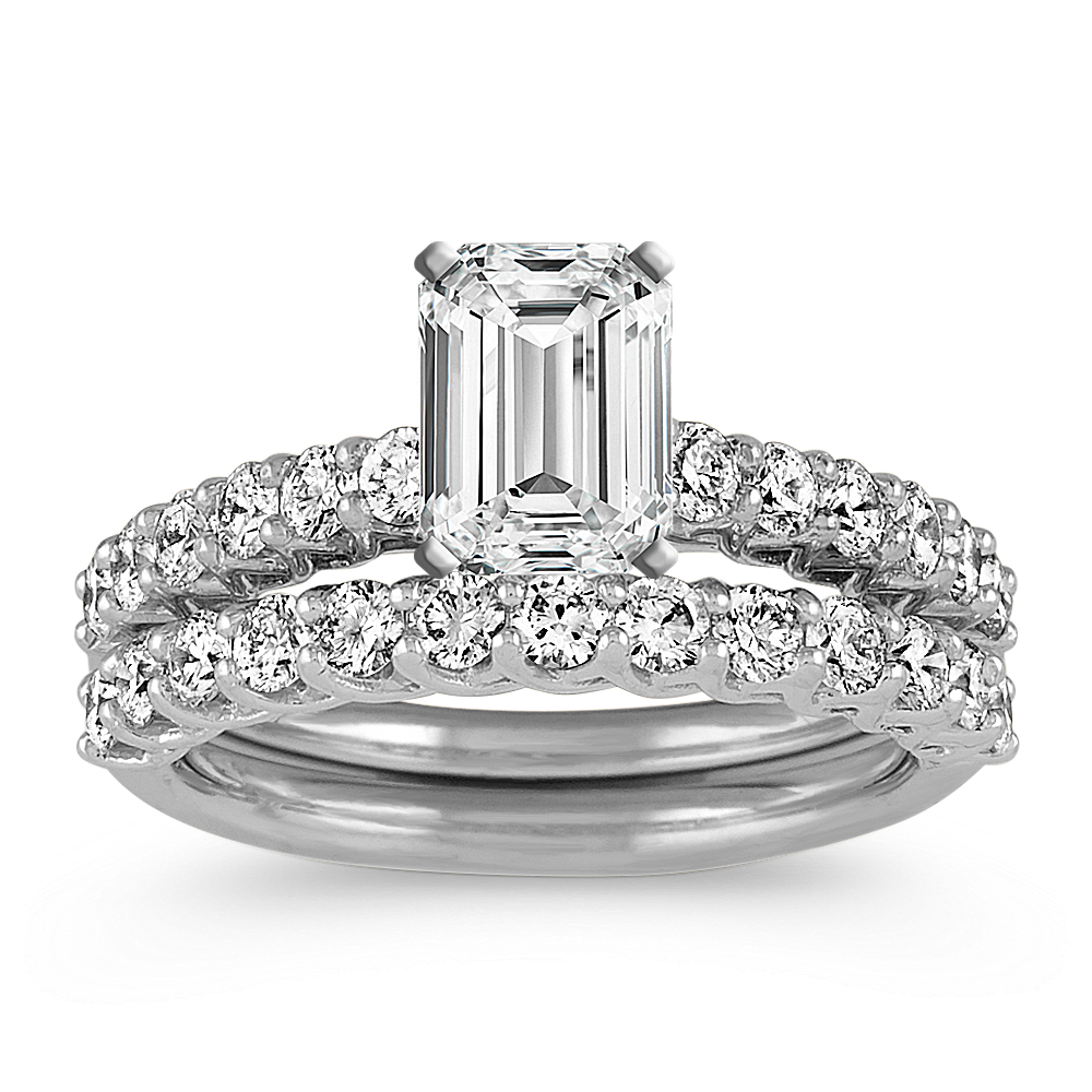 Pave-Set Round Diamond Wedding Set