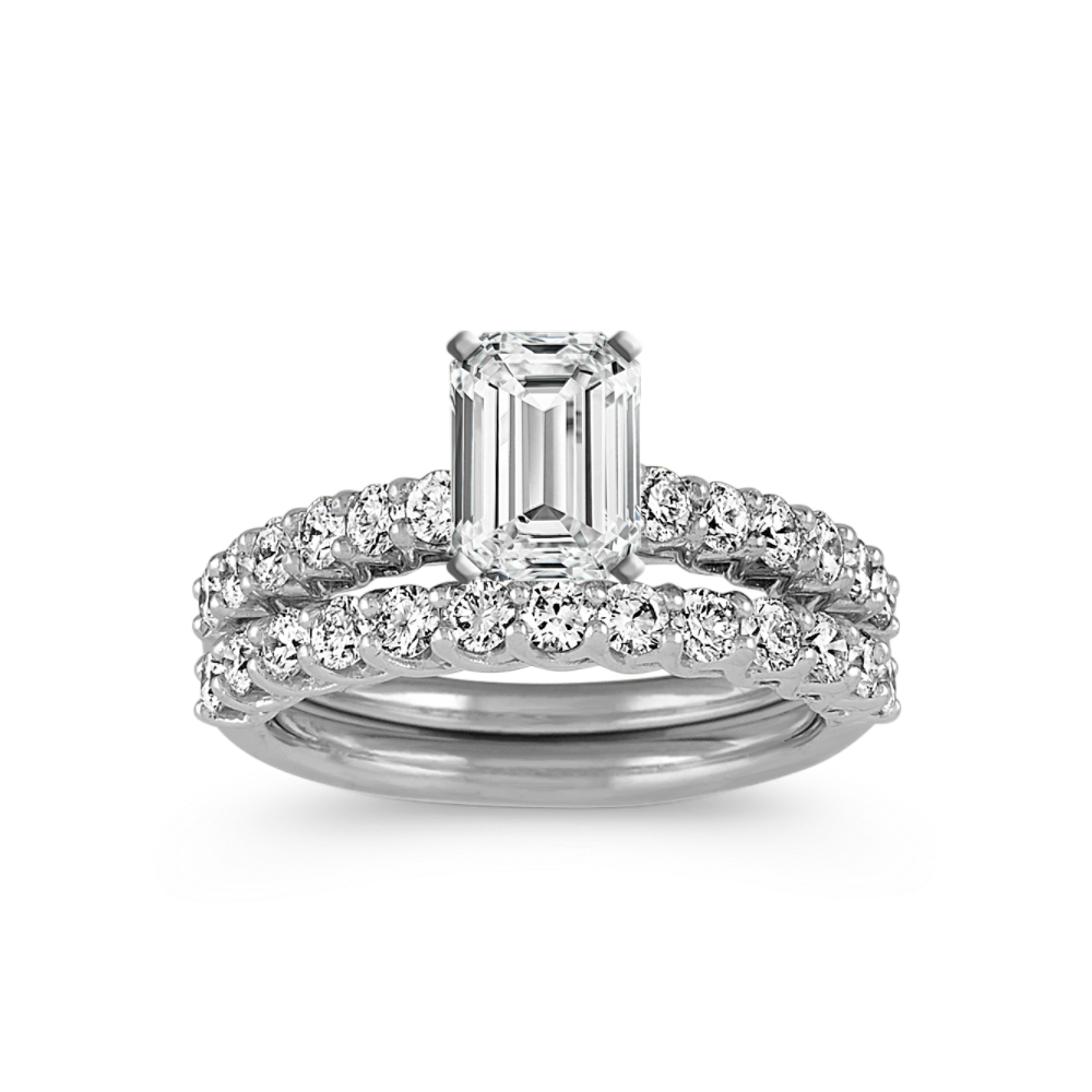 Pave-Set Round Natural Diamond Wedding Set