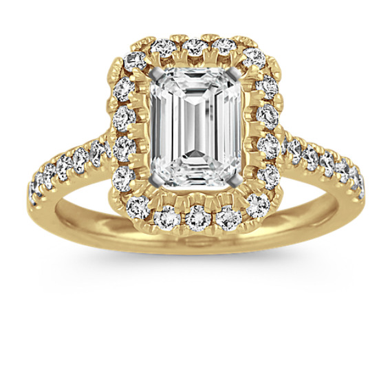 Emerald Halo Diamond Engagement Ring in 14k Yellow Gold