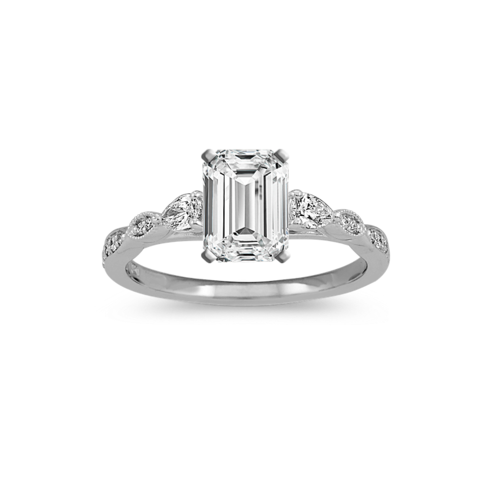 Vintage Natural Diamond Engagement Ring in 14k White Gold