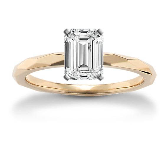 Modern Geometric Engagement Ring in 14k Yellow Gold with Emerald Cut Diamond