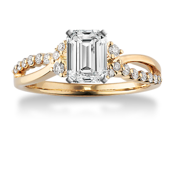 Diamond Swirl Engagement Ring with Emerald Cut Diamond