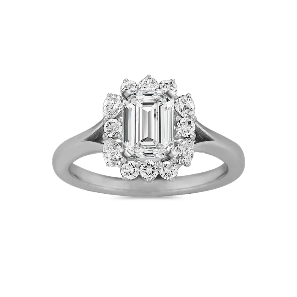 Lotus Natural Diamond Halo Engagement Ring in Platinum
