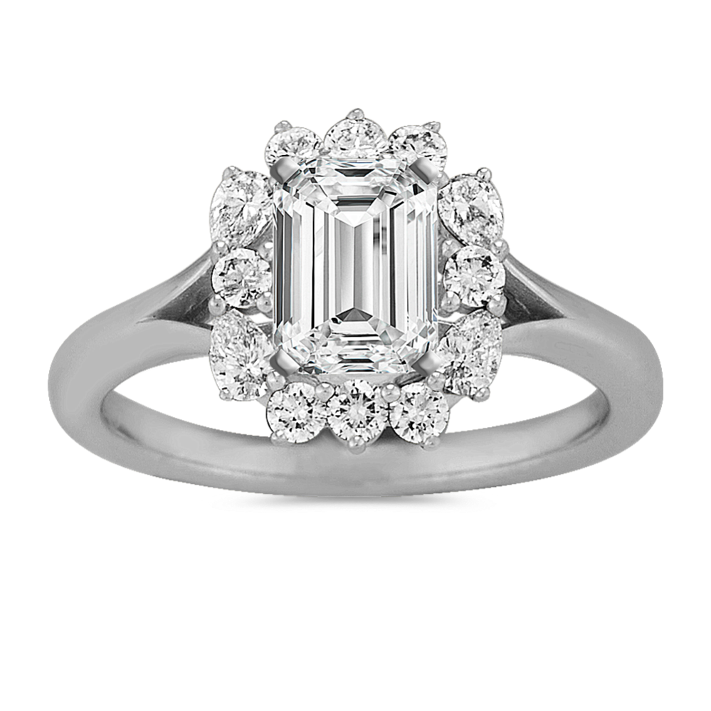 Lotus Diamond Halo Engagement Ring in Platinum