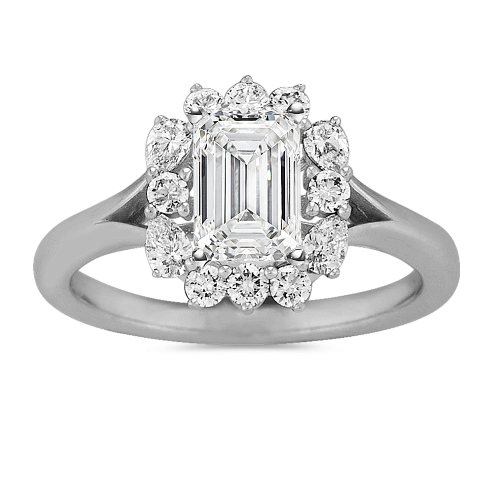 Lotus Diamond Halo Engagement Ring in Platinum