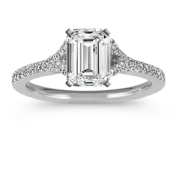 Diamond Cathedral Engagement Ring in Platinum with Emerald Cut Diamond