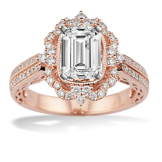 Vintage round brilliant cut galaxy diamond engagement ring halo art deco rose gold bridal set Antique Anniversary promise ring wedding ring