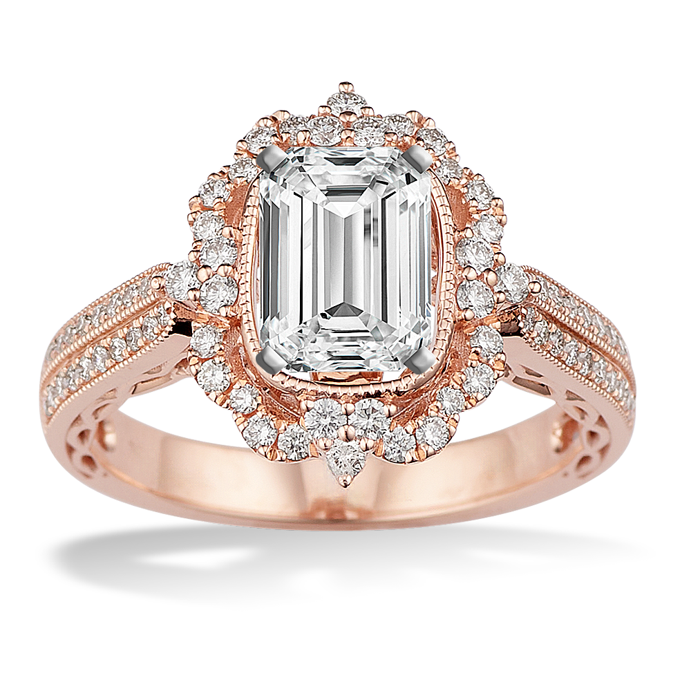 Art Nouveau Halo Engagement Ring