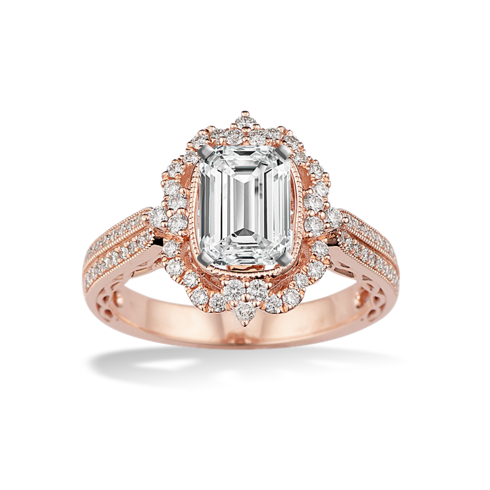 Art Nouveau Natural Diamond Halo Engagement Ring in 14k Rose Gold