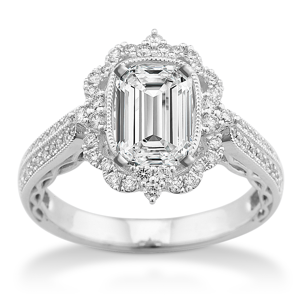 Art Nouveau Halo Engagement Ring