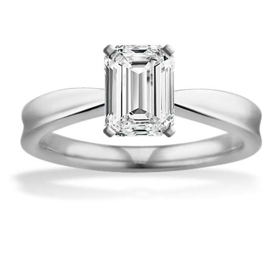 Classic 14 Karat White Gold Engagement Ring with Emerald Cut Diamond