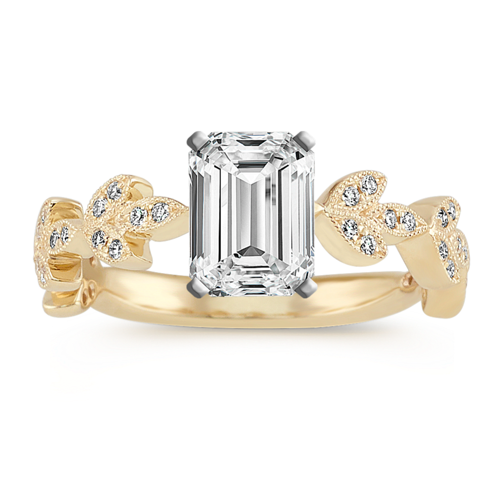 Vintage Leaf Round Diamond Engagement Ring