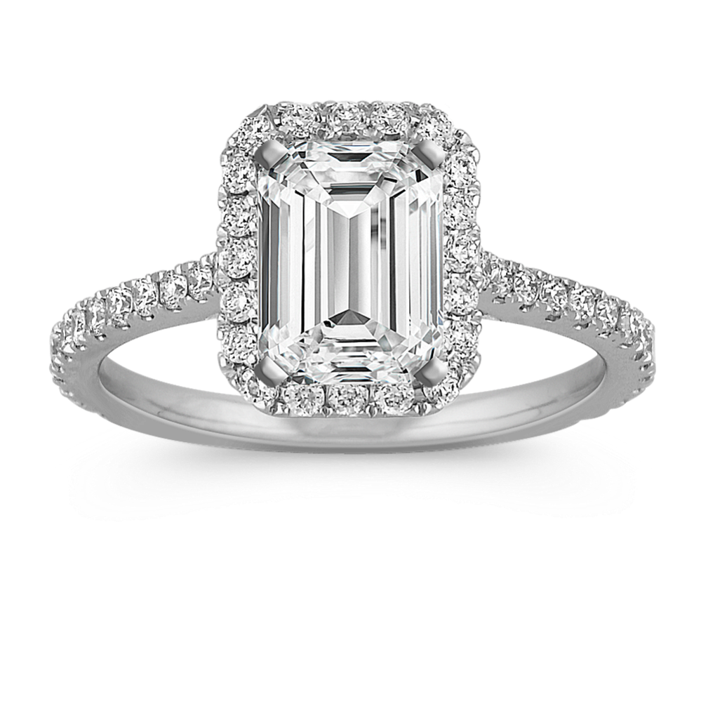 Ella Halo Engagement Ring for 1.50 ct Emerald Cut