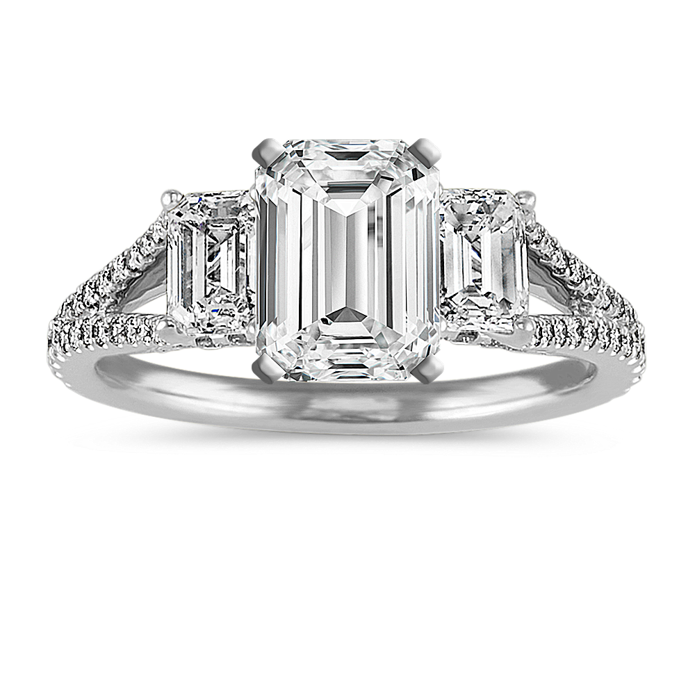 Emerald Cut and Round Diamond Engagement Ring | Shane Co.