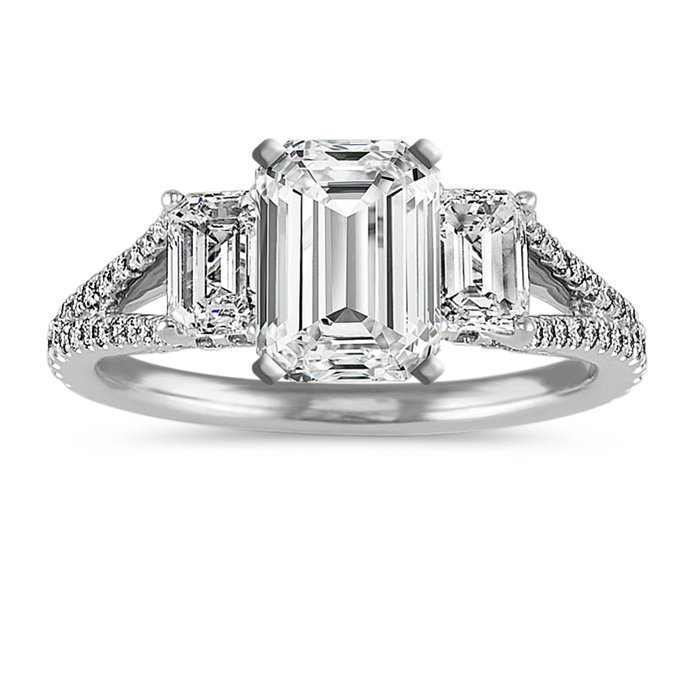 Emerald Cut and Round Diamond Engagement Ring
