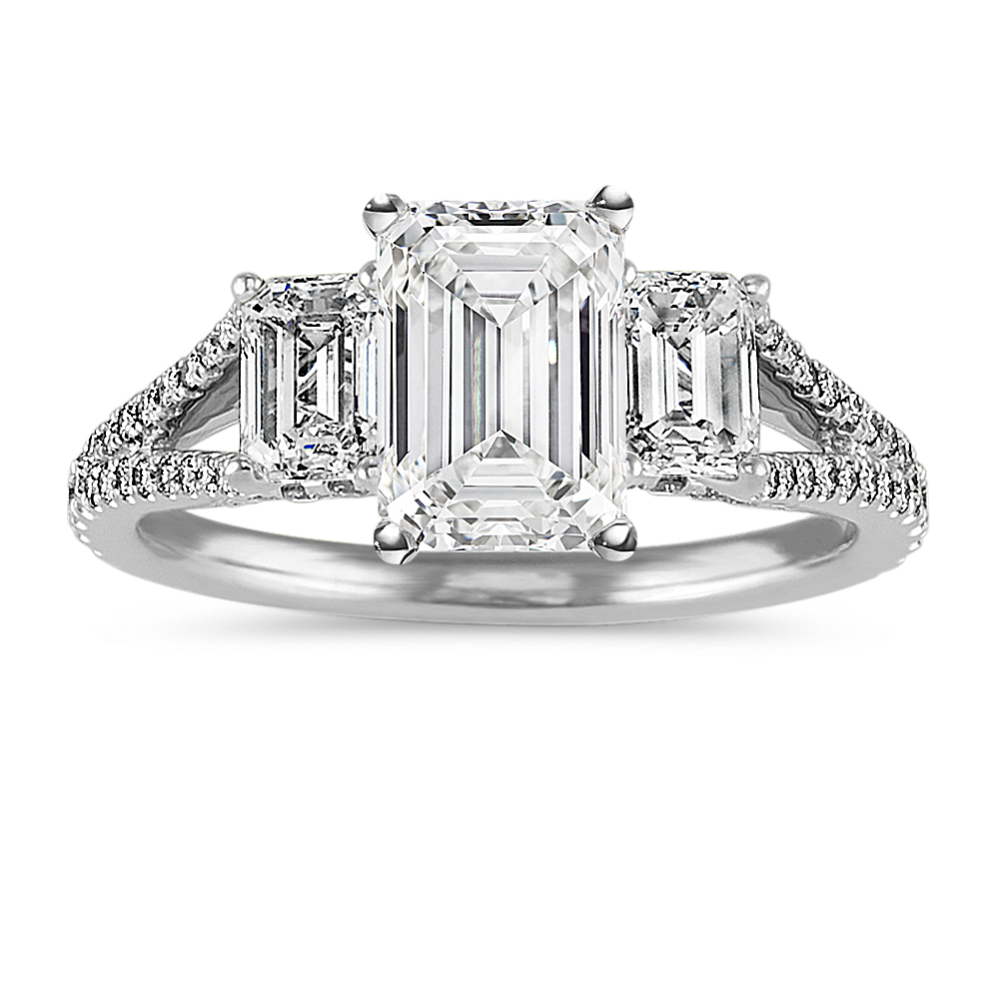 Emerald Cut and Round Diamond Engagement Ring