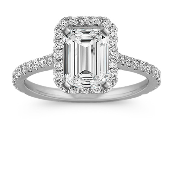 Halo Diamond Engagement Ring for 1.50 Carat Emerald Cut
