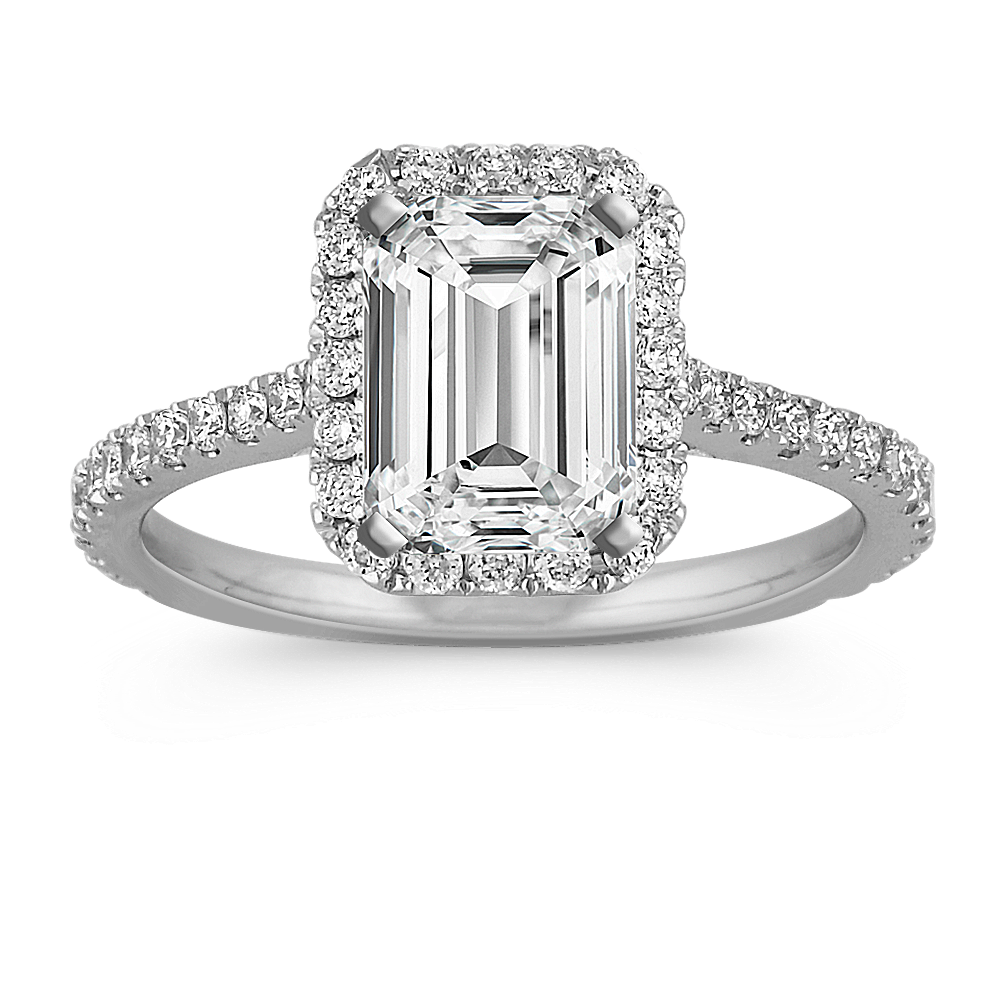 Ella Halo Engagement Ring for 1.75 ct Emerald Cut