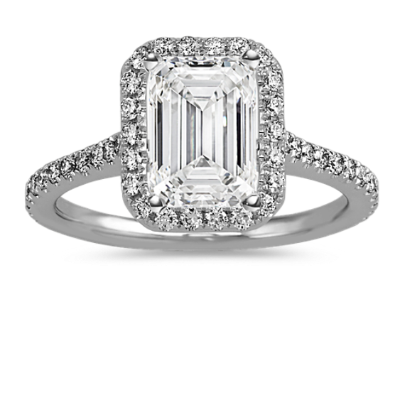 Slim Halo Engagement Ring for 2.00 ct Emerald Cut